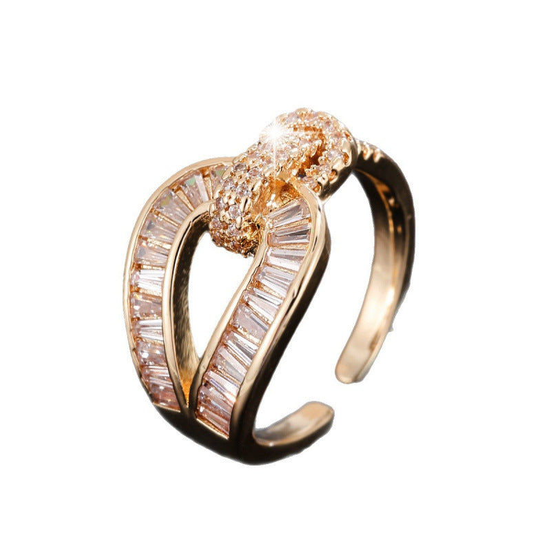 Geometric Open Rings For Women In Copper With Zircon Inlay, Available In Gold, Perfect For Spring