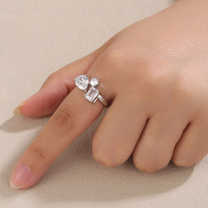 Elegant Geometric Copper Ring For Women With Zircon Inlay In Gold