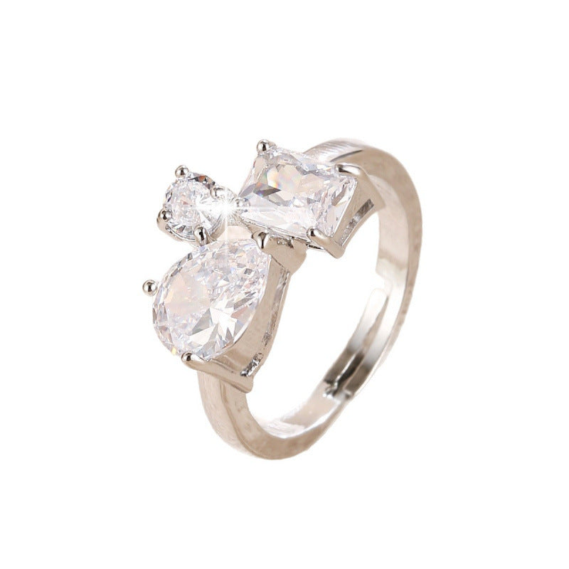 Elegant Geometric Copper Ring For Women With Zircon Inlay In Gold