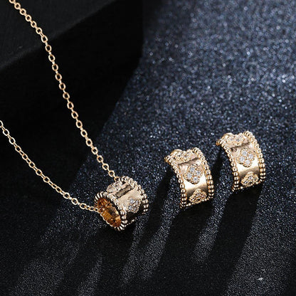 Luxurious Flowers Jewelry Set For Women In Copper With Zircon Inlay And Micro Super Whisper Thin Chain