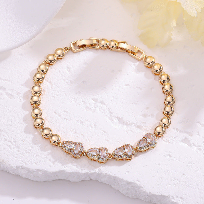 Women’s Gourd Copper Bracelet With Zircon Inlay In Gold