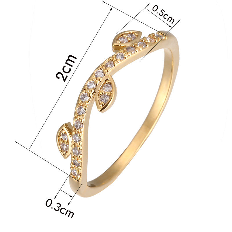 Leaves Ring For Women, Electroplated Copper With Zircon Inlay