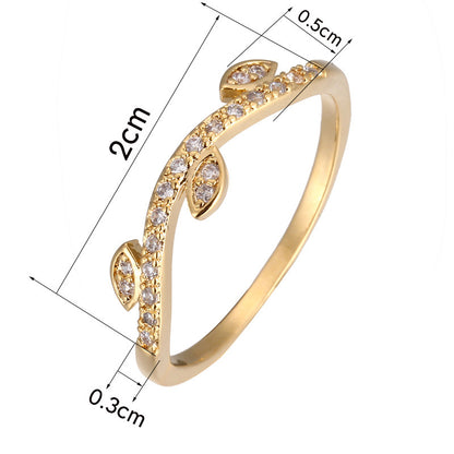 Leaves Ring For Women, Electroplated Copper With Zircon Inlay