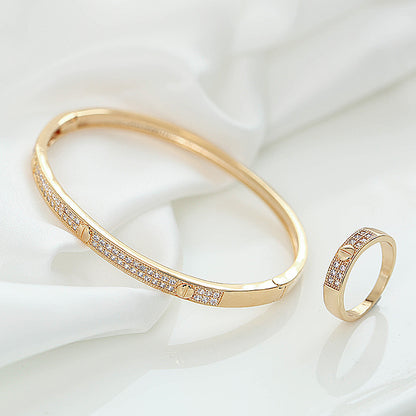 Inlay Wristband Bangle In Gold Copper With Electroplated Finish And Zircon Inlay