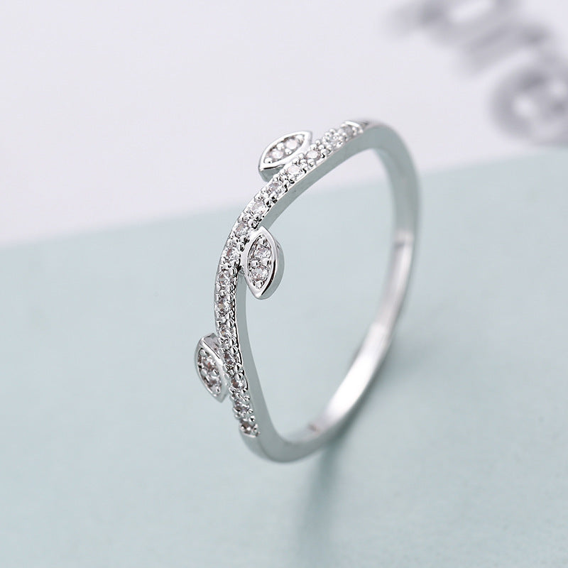Leaves Ring For Women, Electroplated Copper With Zircon Inlay