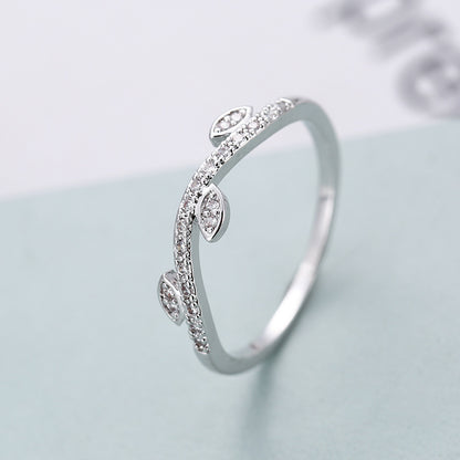 Leaves Ring For Women, Electroplated Copper With Zircon Inlay