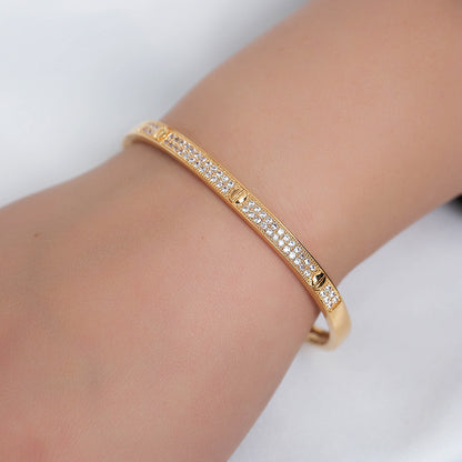Inlay Wristband Bangle In Gold Copper With Electroplated Finish And Zircon Inlay