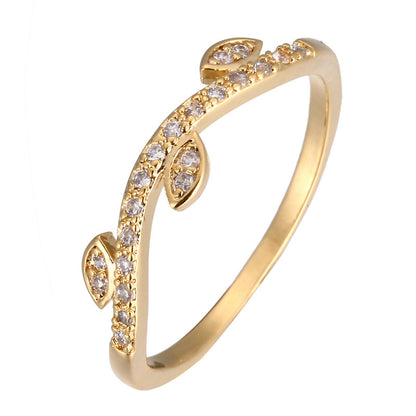 Leaves Ring For Women, Electroplated Copper With Zircon Inlay
