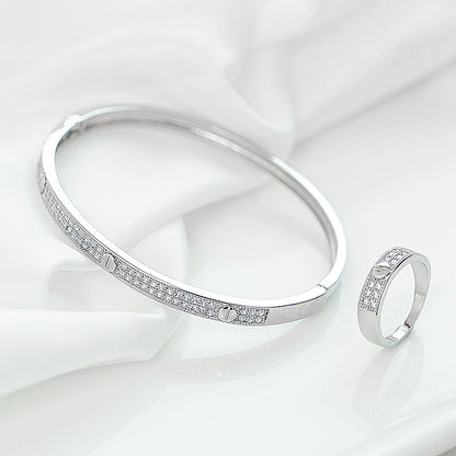 Inlay Wristband Bangle In Gold Copper With Electroplated Finish And Zircon Inlay