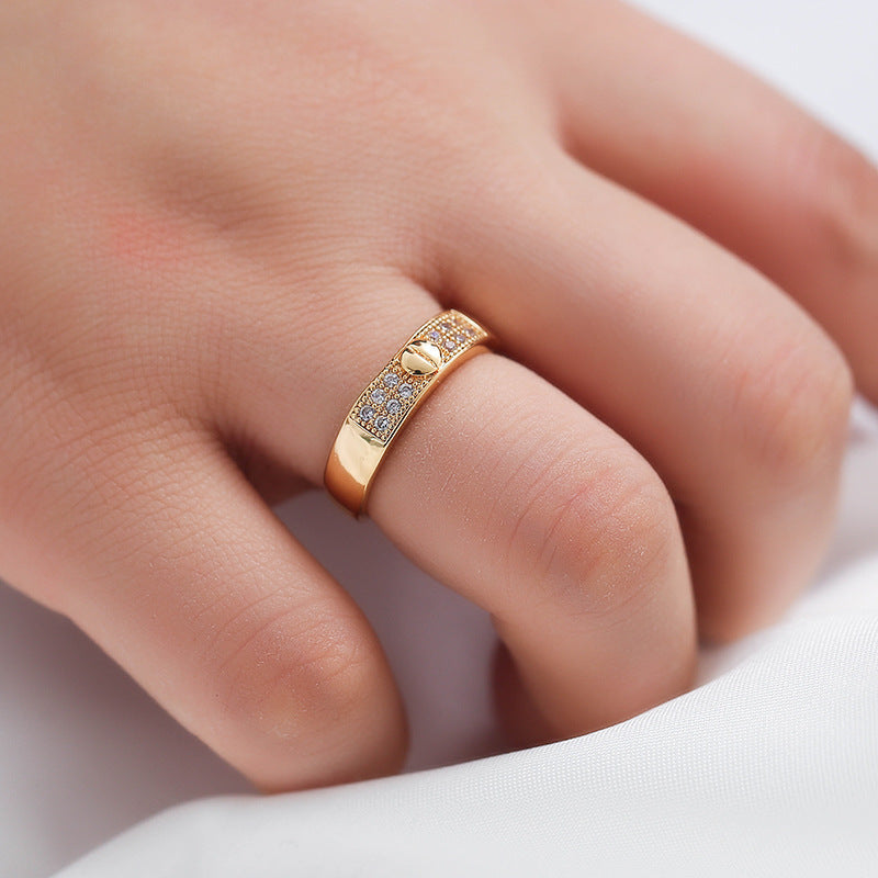 Inlay Wristband Bangle In Gold Copper With Electroplated Finish And Zircon Inlay