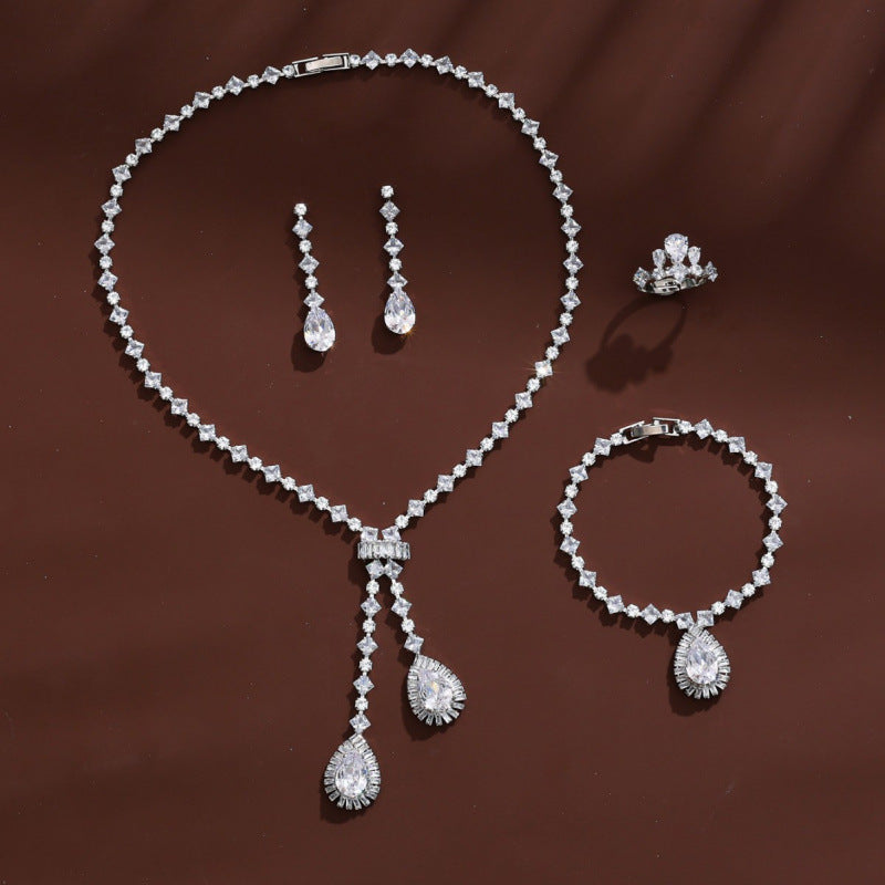 Women’s Tassel Jewelry Set Crafted From Copper With Zircon Inlay, 4 Pieces Set