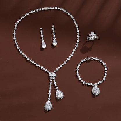 Women’s Tassel Jewelry Set Crafted From Copper With Zircon Inlay, 4 Pieces Set