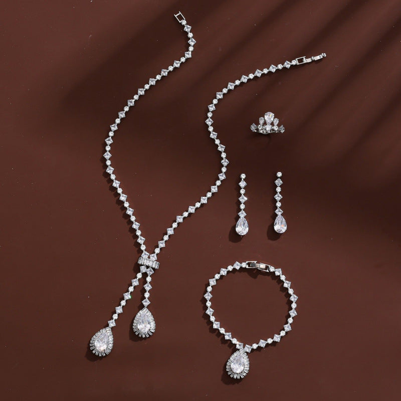 Women’s Tassel Jewelry Set Crafted From Copper With Zircon Inlay, 4 Pieces Set