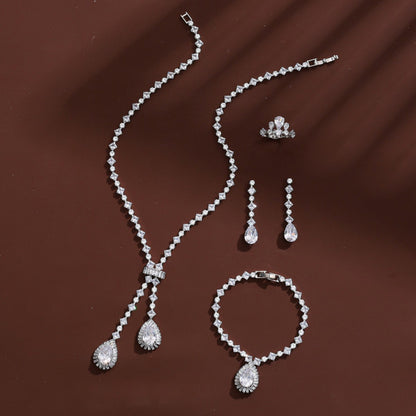 Women’s Tassel Jewelry Set Crafted From Copper With Zircon Inlay, 4 Pieces Set