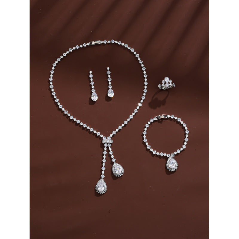 Women’s Tassel Jewelry Set Crafted From Copper With Zircon Inlay, 4 Pieces Set