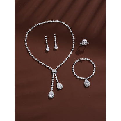 Women’s Tassel Jewelry Set Crafted From Copper With Zircon Inlay, 4 Pieces Set