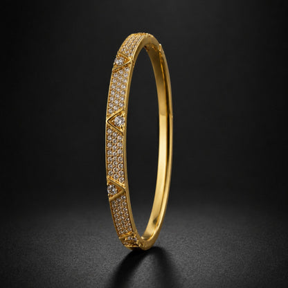 Retro Rhombus Inlay Bangle In Copper With Golden Plated Electroplated Finish Featuring Zircon Inlay