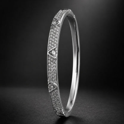 Retro Rhombus Inlay Bangle In Copper With Golden Plated Electroplated Finish Featuring Zircon Inlay