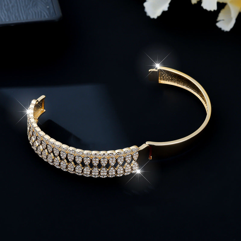 Hip-Hop Style Water Droplets Copper Bangle With Zircon Inlay For Women