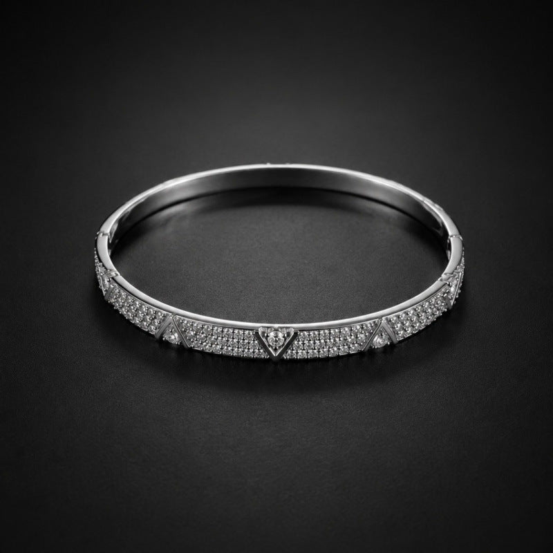 Retro Rhombus Inlay Bangle In Copper With Golden Plated Electroplated Finish Featuring Zircon Inlay