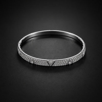 Retro Rhombus Inlay Bangle In Copper With Golden Plated Electroplated Finish Featuring Zircon Inlay