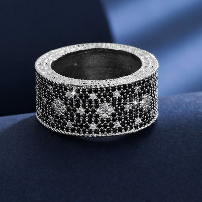 Vintage Style Geometric Wide Band Ring For Women In Copper With Zircon Inlay, Available In Gold