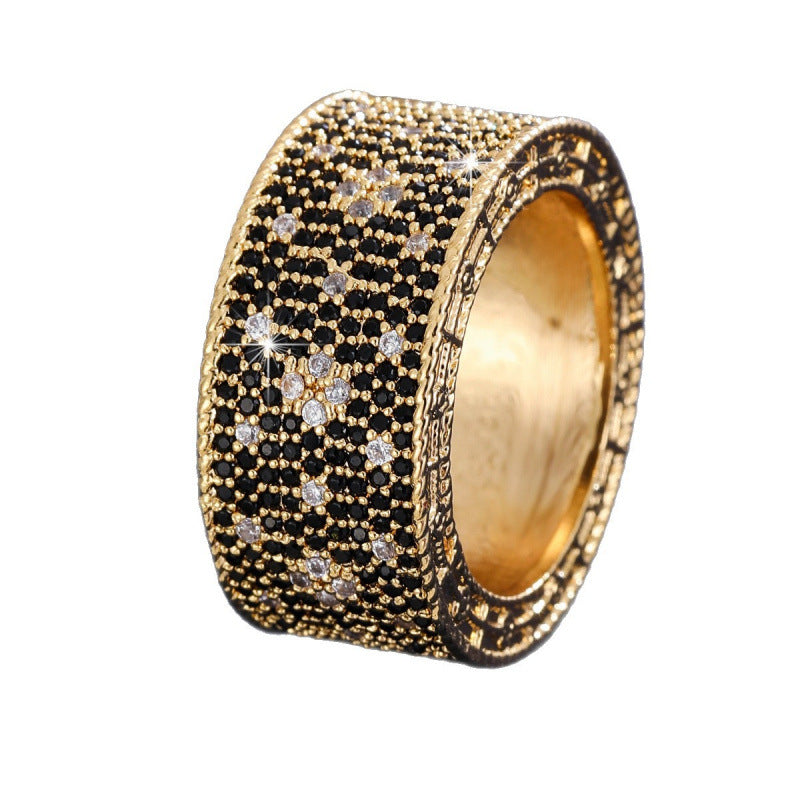 Vintage Style Geometric Wide Band Ring For Women In Copper With Zircon Inlay, Available In Gold