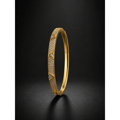 Retro Rhombus Inlay Bangle In Copper With Golden Plated Electroplated Finish Featuring Zircon Inlay