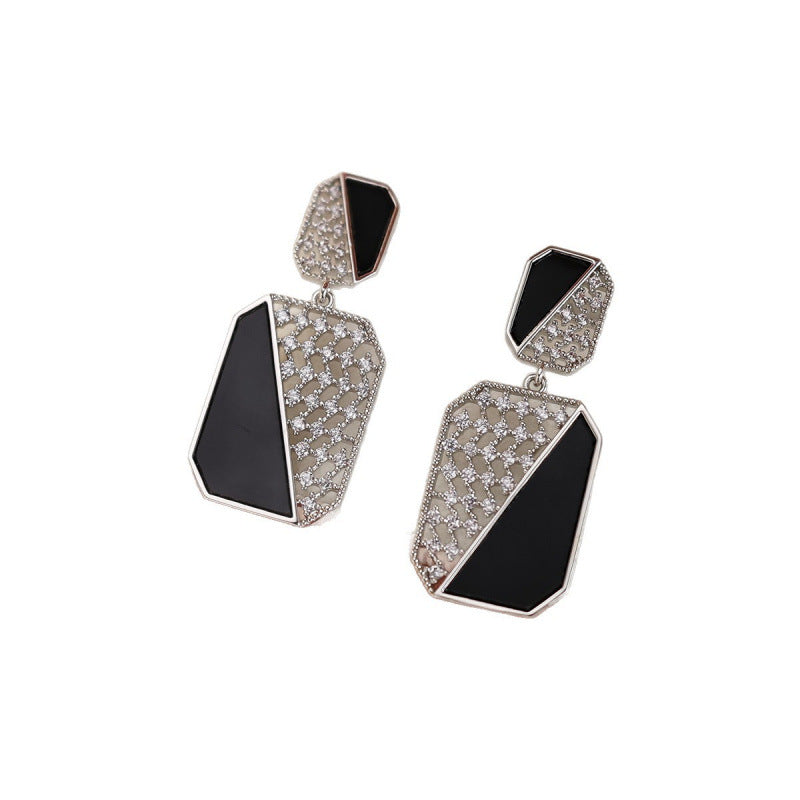 Geometric Earrings For Women In Silver Featuring Copper Ear Pins And Zircon Inlay