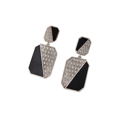 Geometric Earrings For Women In Silver Featuring Copper Ear Pins And Zircon Inlay