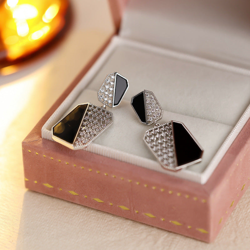 Geometric Earrings For Women In Silver Featuring Copper Ear Pins And Zircon Inlay