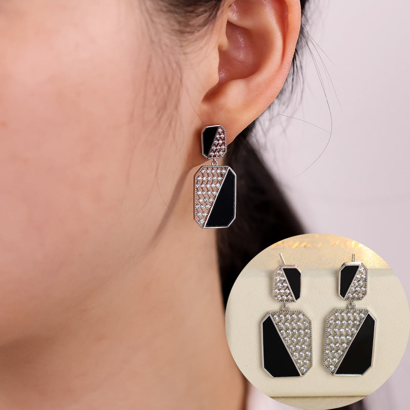 Geometric Earrings For Women In Silver Featuring Copper Ear Pins And Zircon Inlay