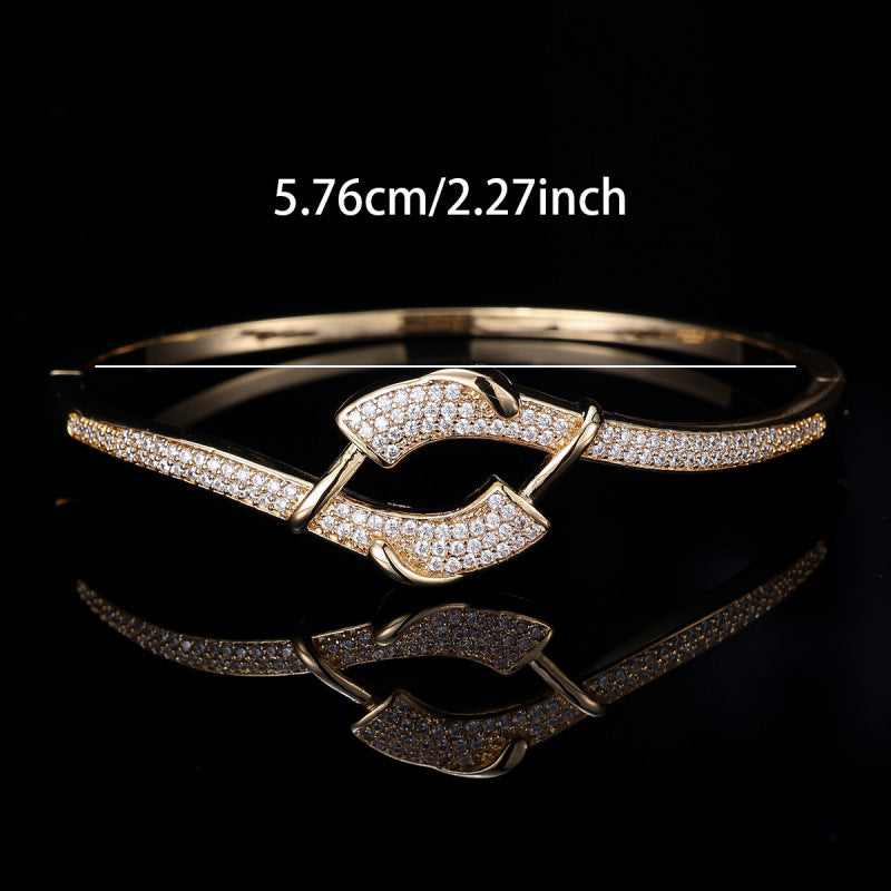 Women’s Silver Plated Copper Bangle With Zircon Inlay