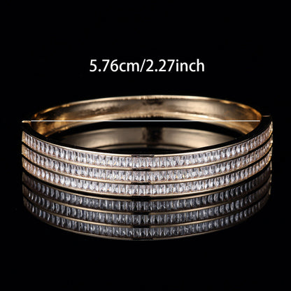 Simple Style Stripe Copper Bangle For Women With Zircon Inlay