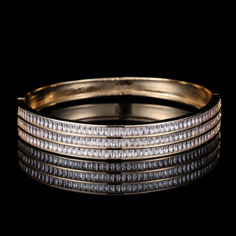 Simple Style Stripe Copper Bangle For Women With Zircon Inlay