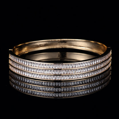 Simple Style Stripe Copper Bangle For Women With Zircon Inlay