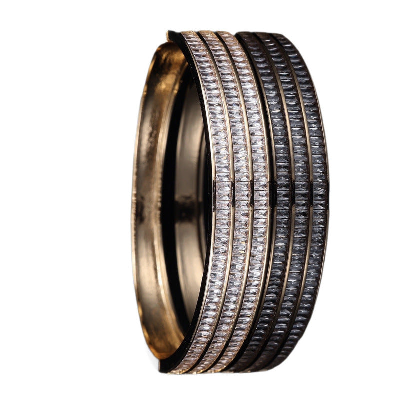Simple Style Stripe Copper Bangle For Women With Zircon Inlay