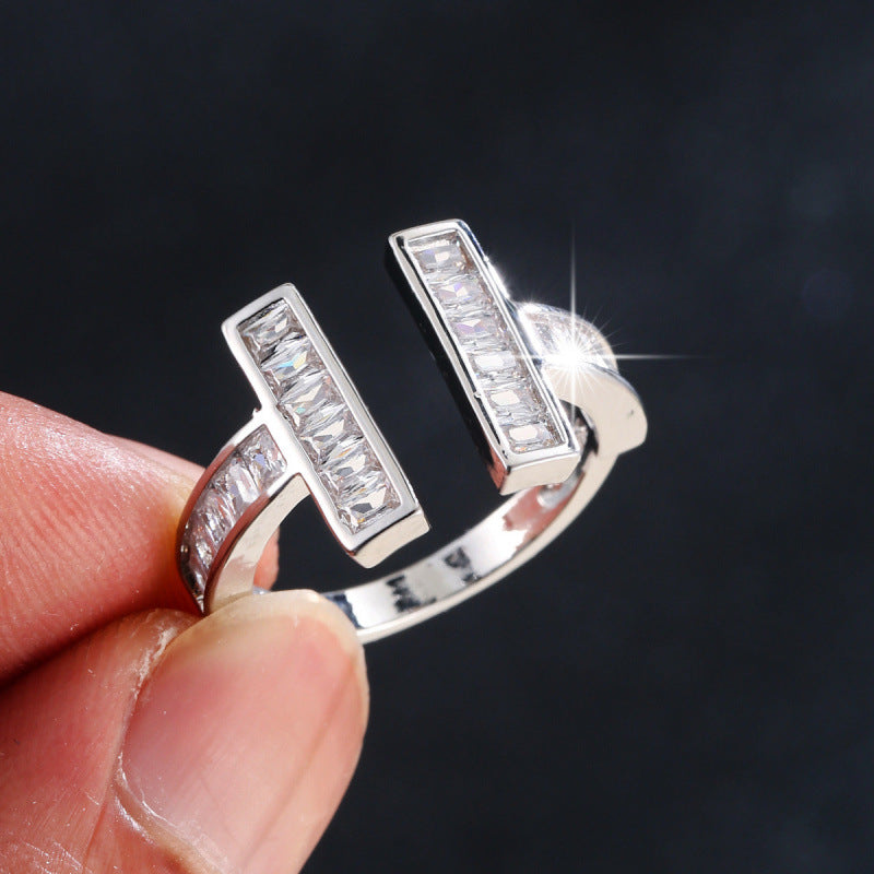 Geometric Open Rings For Women In Copper With Zircon Inlay, Available In Gold