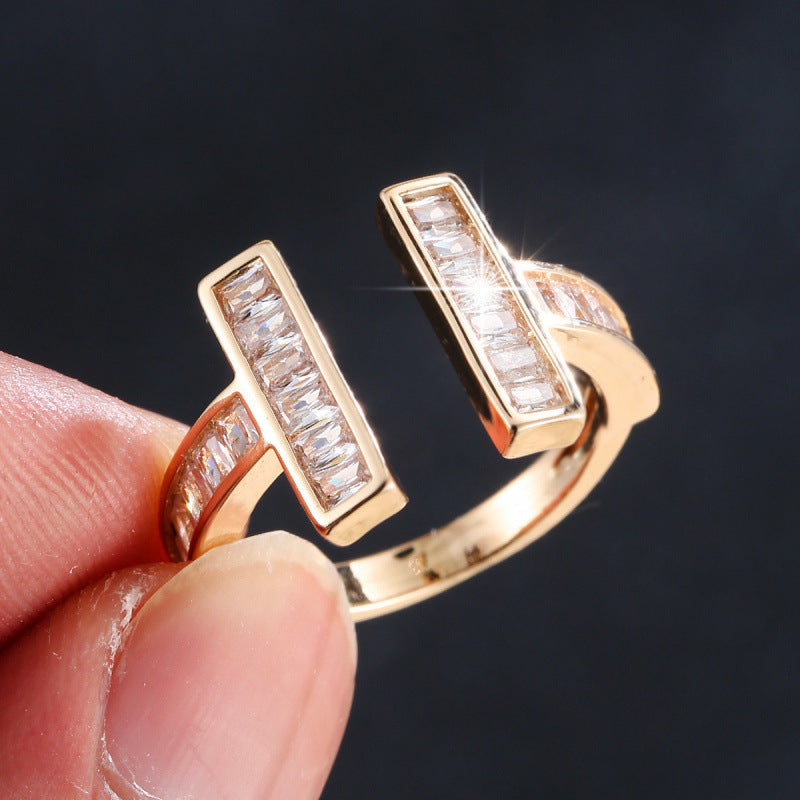 Geometric Open Rings For Women In Copper With Zircon Inlay, Available In Gold