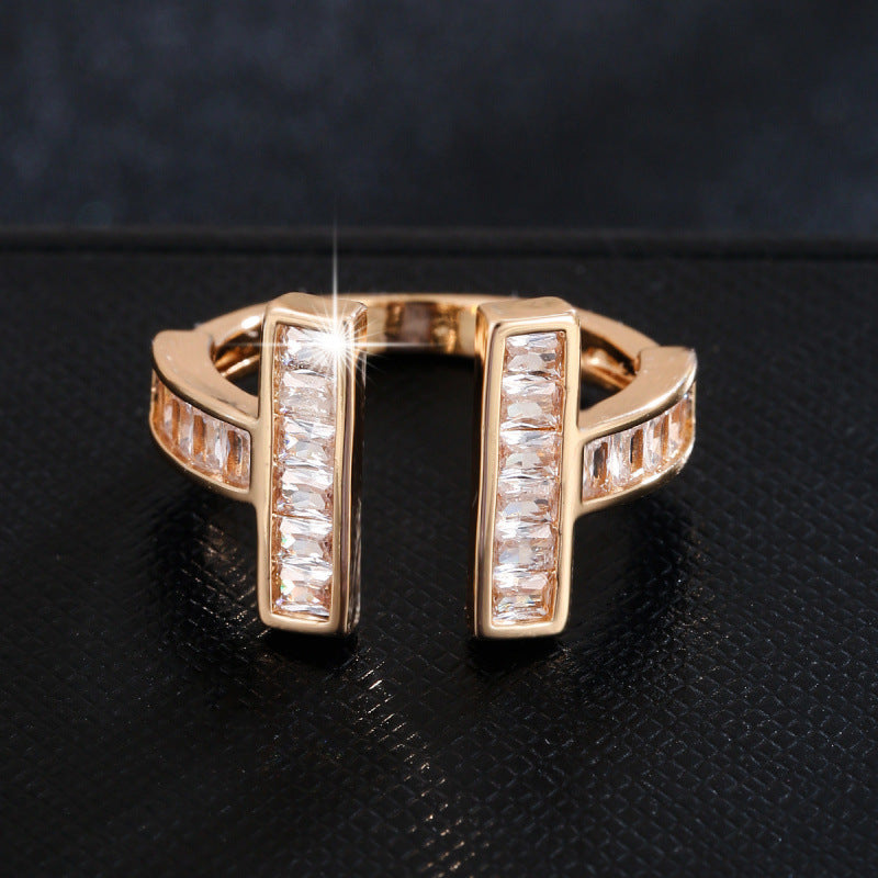 Geometric Open Rings For Women In Copper With Zircon Inlay, Available In Gold
