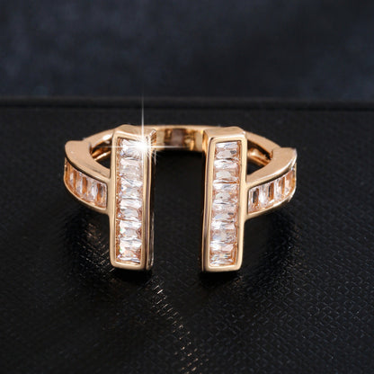 Geometric Open Rings For Women In Copper With Zircon Inlay, Available In Gold