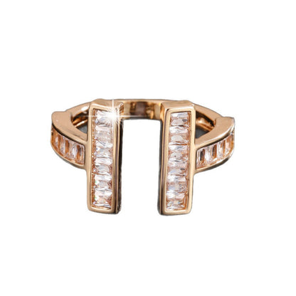 Geometric Open Rings For Women In Copper With Zircon Inlay, Available In Gold