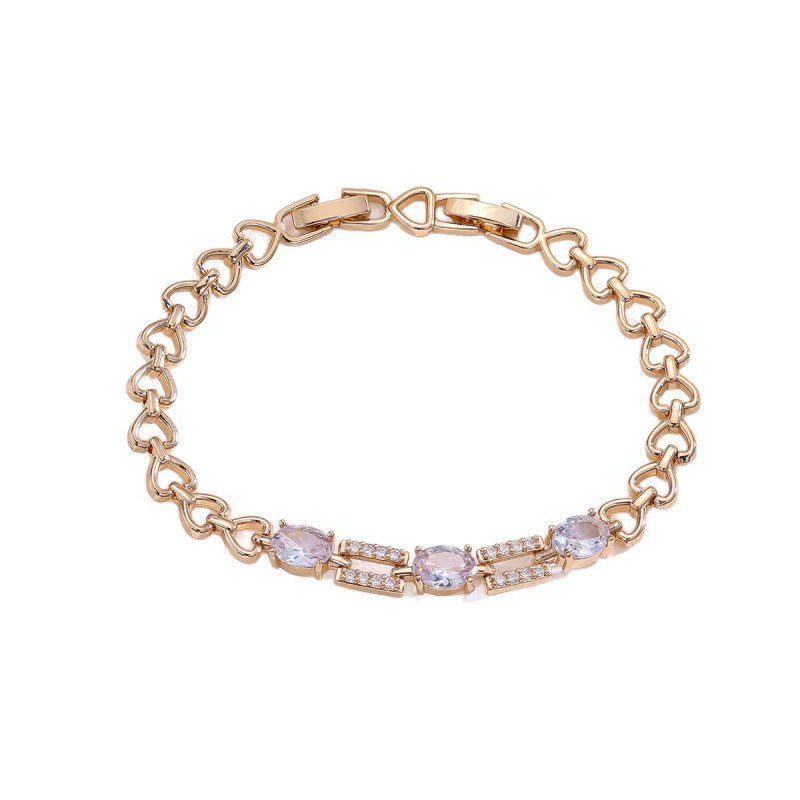 Simple Style Women’s Copper Bracelet With Electroplated Gold Plating And Zircon Inlay, Elegant Gold Tone Jewelry