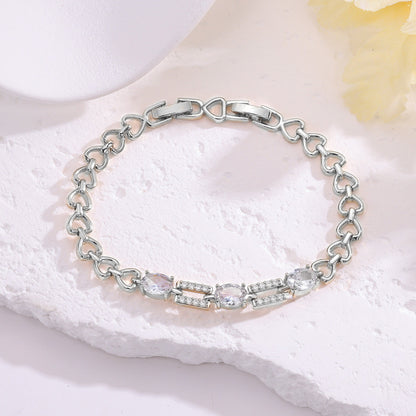 Simple Style Women’s Copper Bracelet With Electroplated Gold Plating And Zircon Inlay, Elegant Gold Tone Jewelry