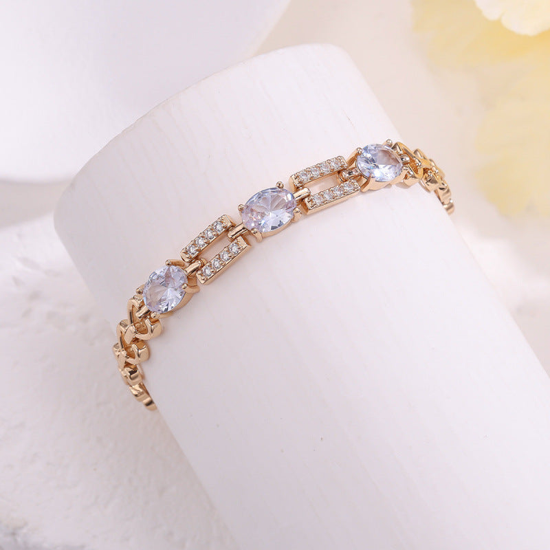 Simple Style Women’s Copper Bracelet With Electroplated Gold Plating And Zircon Inlay, Elegant Gold Tone Jewelry