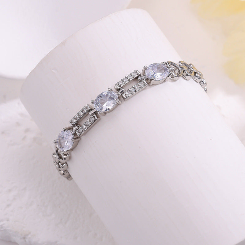 Simple Style Women’s Copper Bracelet With Electroplated Gold Plating And Zircon Inlay, Elegant Gold Tone Jewelry