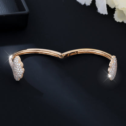 Elegant Sector Inlay Bangle For Women, Copper Material With Electroplated Gold Plating And Zircon Inlay