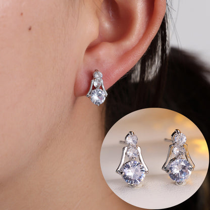 Geometric Gold Stud Earrings For Women Featuring Copper Ear Pins And Zircon Inlay