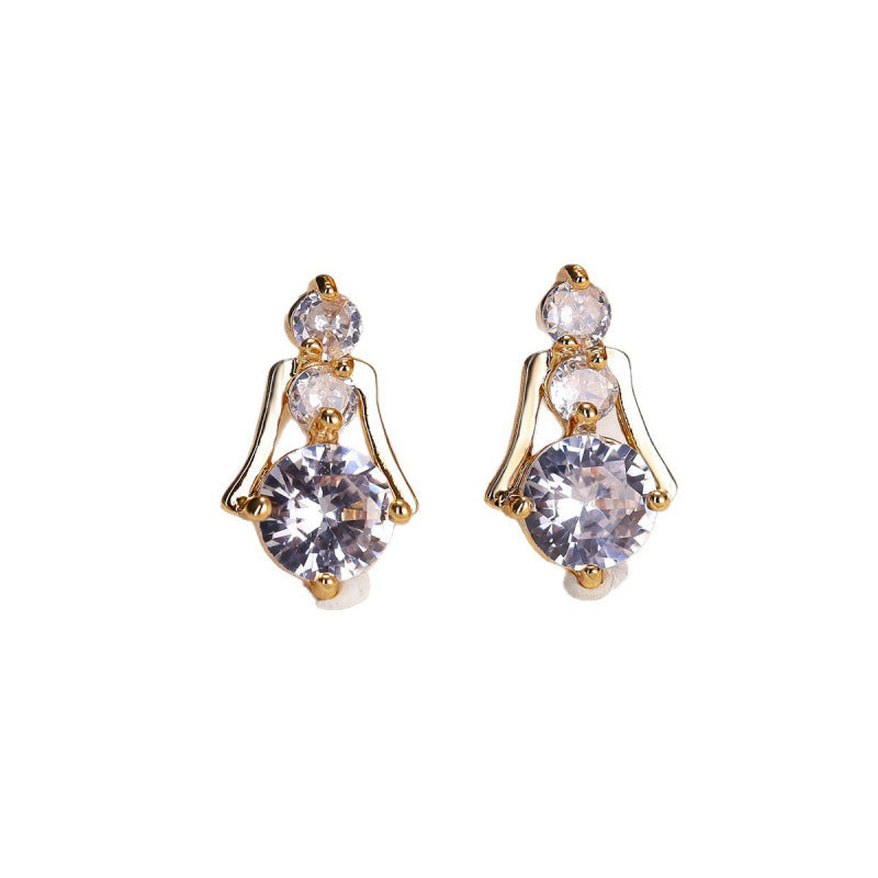 Geometric Gold Stud Earrings For Women Featuring Copper Ear Pins And Zircon Inlay
