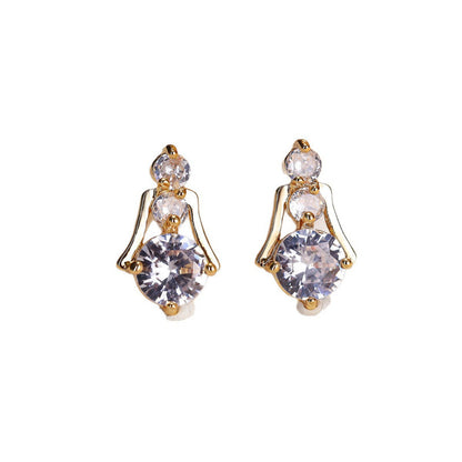 Geometric Gold Stud Earrings For Women Featuring Copper Ear Pins And Zircon Inlay